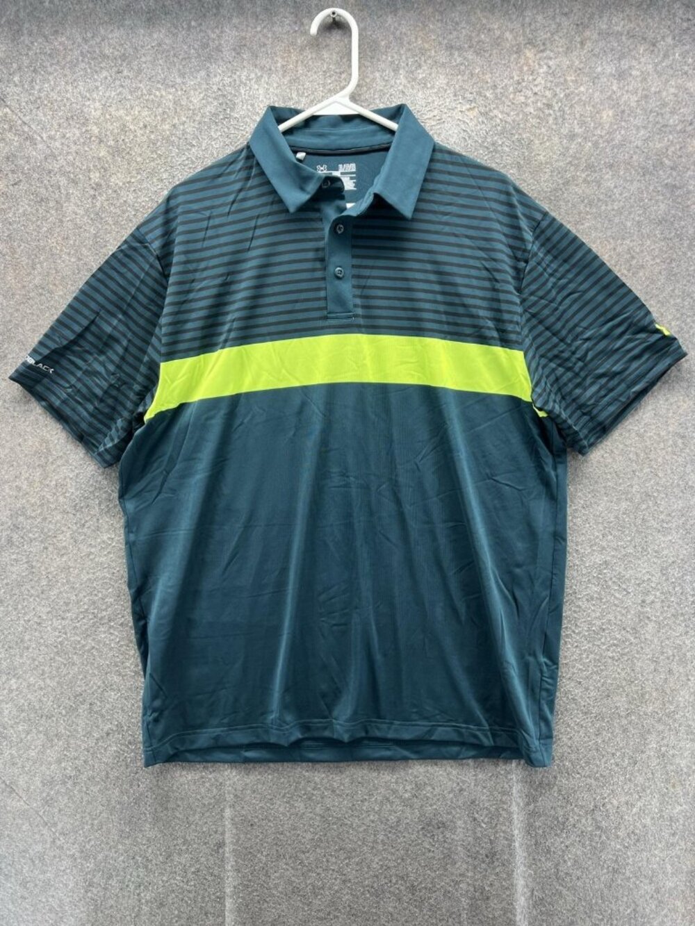 Under Armour Polo Shirt Men XL Green Striped HeatGear Golf Logo Short Sleeve